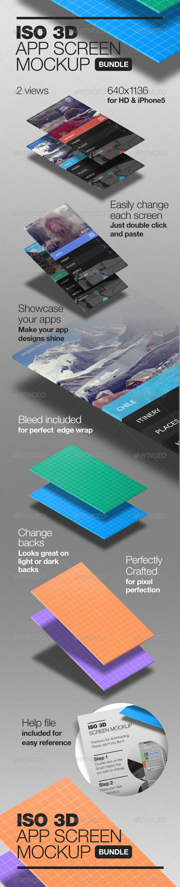 3D Isometric App Screen Mockup - Mobile Displays