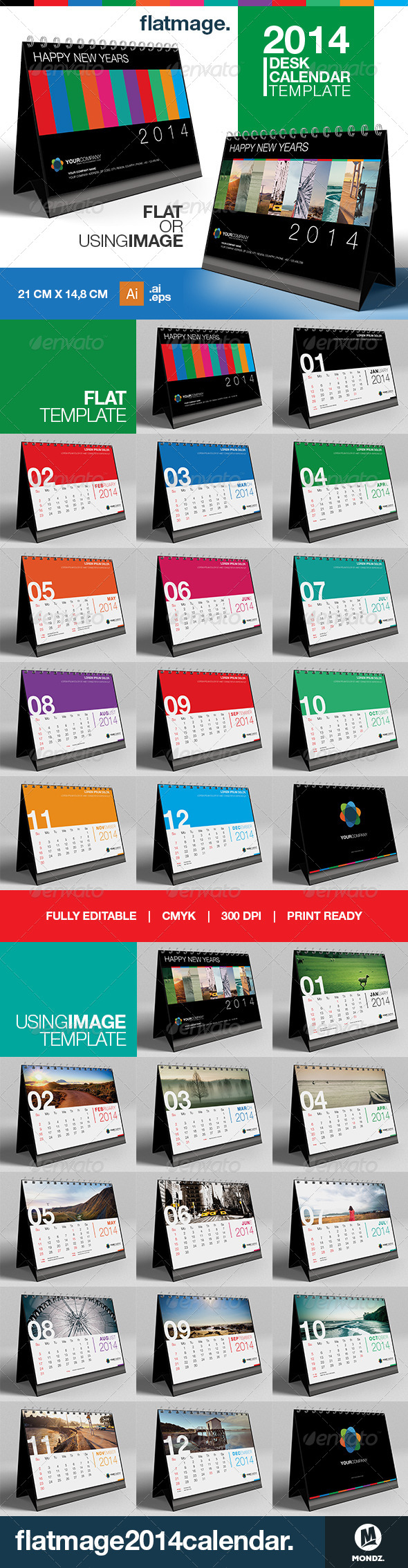 Flatmage Desk Calendar 2014 Template - Graphics