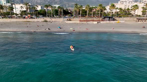 Sup surfing aerial view 4 K Turkey Alanya alt
