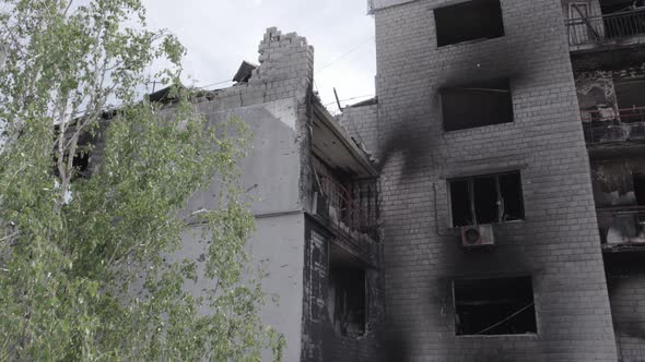 Borodyanka Ukraine  a Destroyed Building During the War Bucha District alt