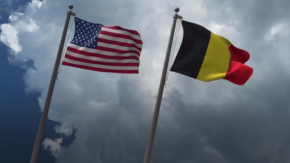 Waving Flags Of The United States And The Belgium 2K alt
