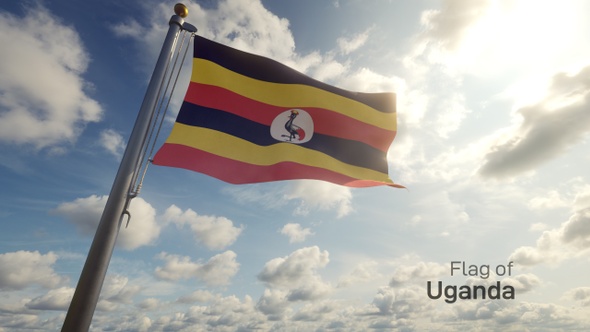 Uganda Flag on a Flagpole alt