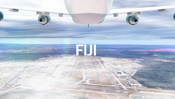 Commercial Airplane Over Clouds Arriving Country Fiji
