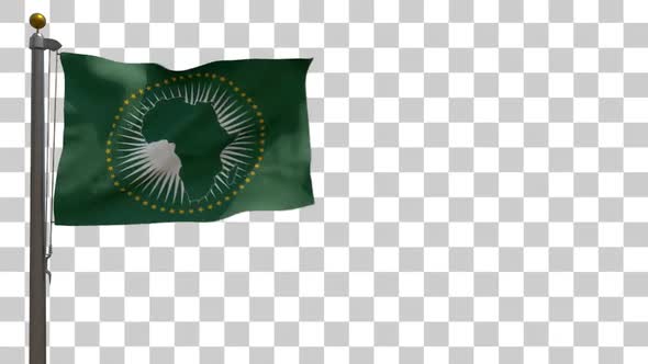 African Union Flag on a Flagpole with Alpha Channel alt