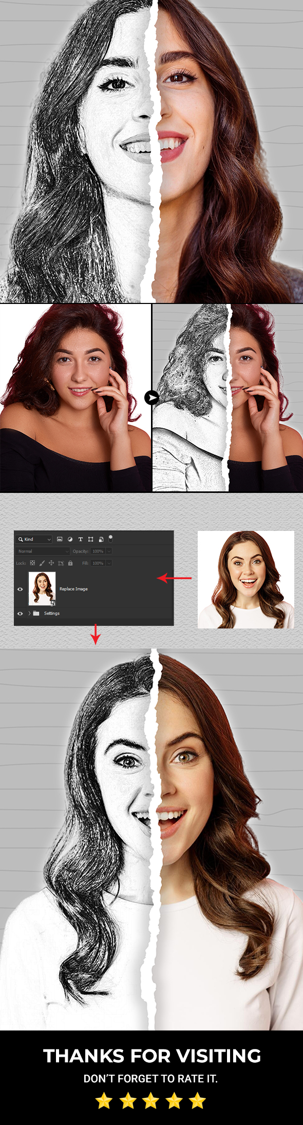 Split Pencil Sketch Portrait Effect