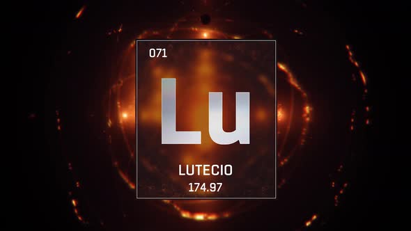 Lutetium as Element 71 of the Periodic Table on Orange Background in Spanish Language