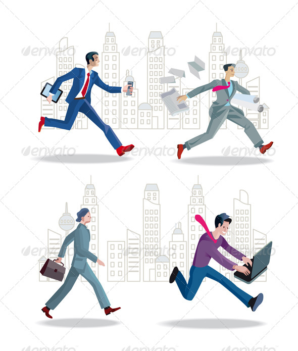 Businessmen Running in the City - Business Conceptual