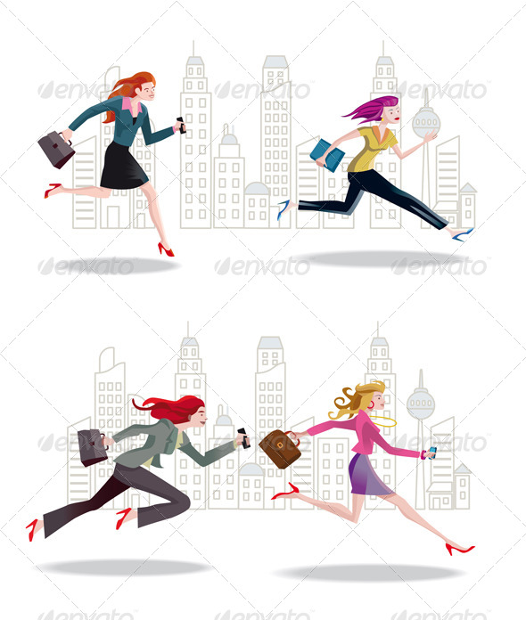 Businesswomen Running in the City - Business Conceptual
