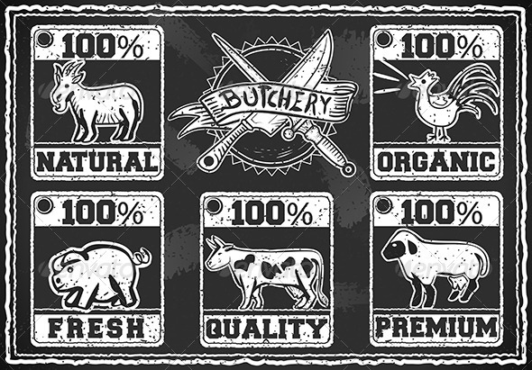Vintage Butcher Shop Label on a Blackboard - Food Objects