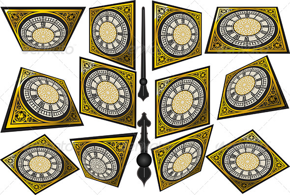 Set of Victorian Clocks with Lancets - Objects Vectors