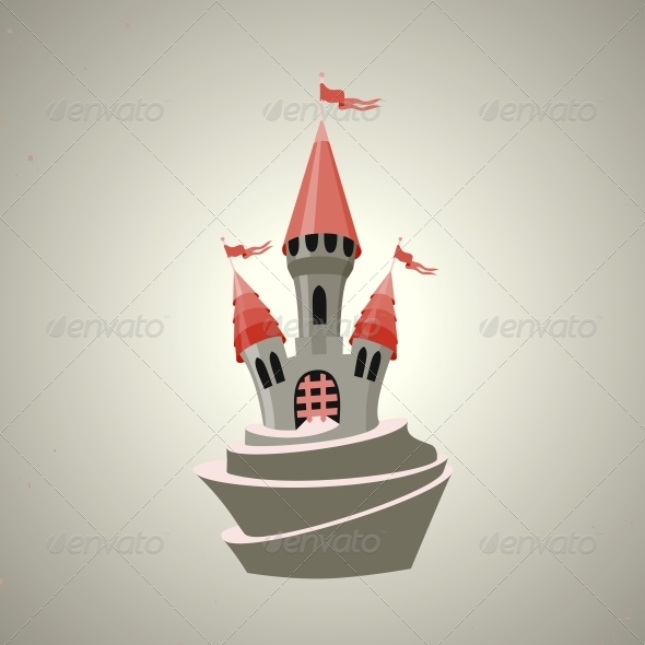 Cartoon Fortified Castle with Flags - Buildings Objects