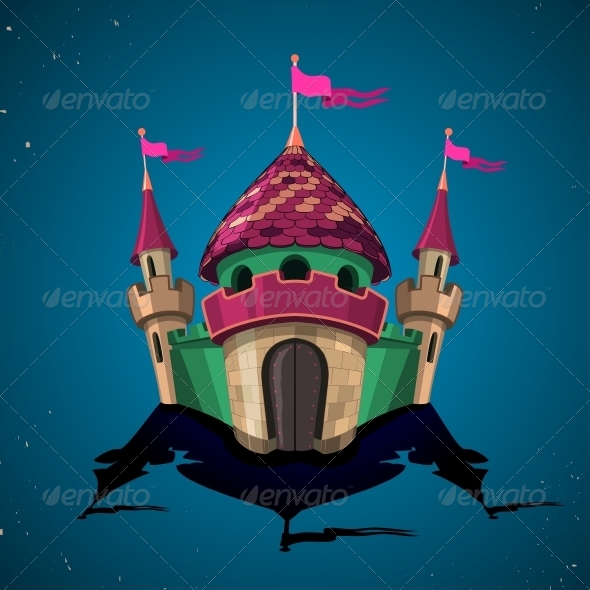 Cartoon Fortified Castle with Flags - Buildings Objects