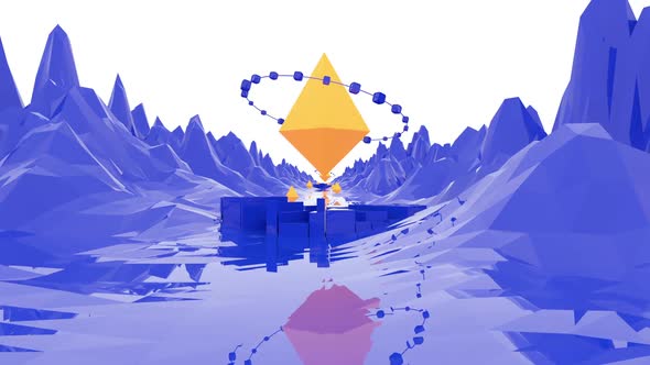 Floating Golden Ethereum In The Blue Canyon Looped Background