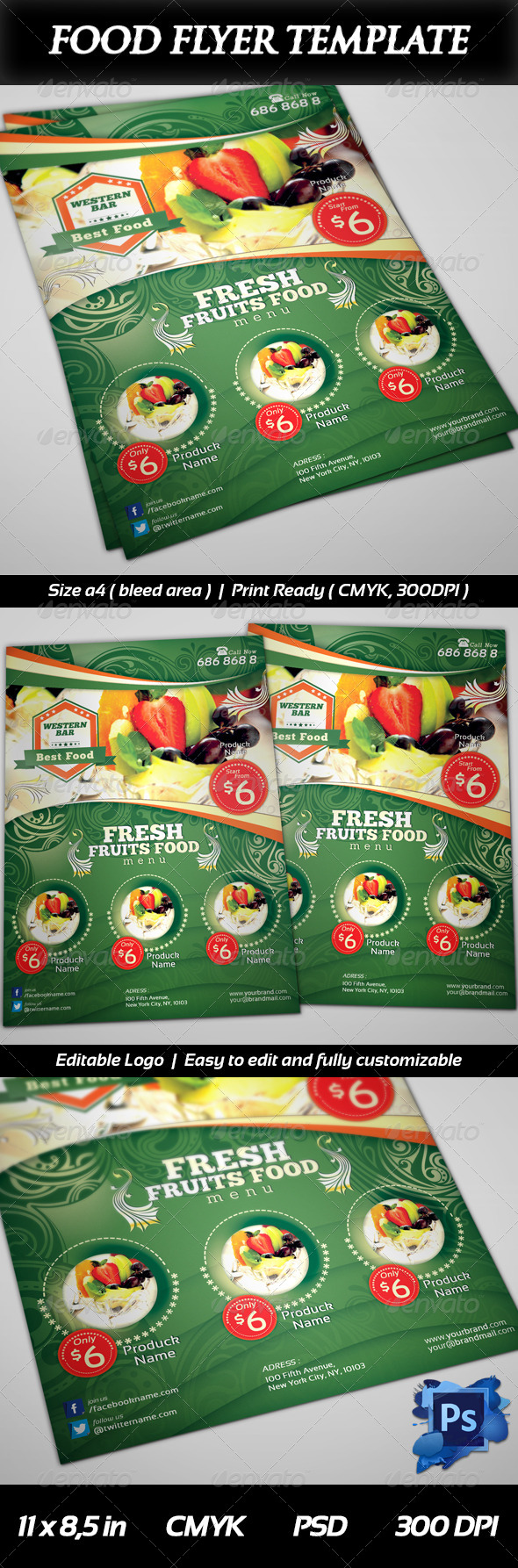 Fresh Fruits Menu Food Flyer - Restaurant Flyers