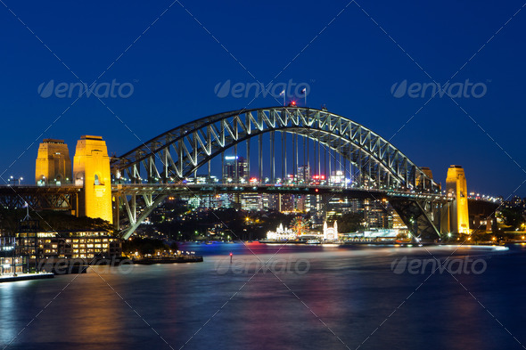 Sydney Harbour Bridge at Dusk - Stock Photo - Images
