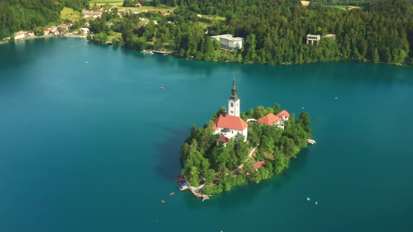 Bled Island with Catholic Church Surrounded By Greenery alt
