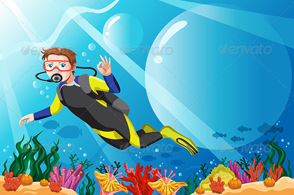 Scuba Diver in the Ocean - People Characters