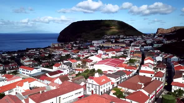 Aerial Shot of Velas town in Sao Jorge Island, Azores. Portugal alt