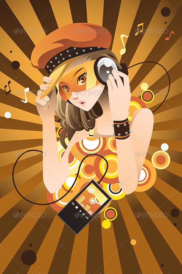 Girl Listening to Music - People Characters