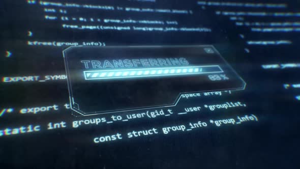 Computer Code Displayed on Sci-Fi Screen as Transferring Message is Displayed alt