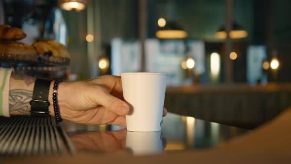 Barista Waiter at Cafe Serve Take Away Coffee Cup alt