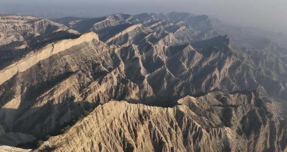 Aerial view of beautiful textures and hills in Vashlovani national park. Gorgeous place in Georgia. alt