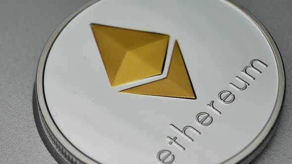 Ethereum ETH Coins Rotating on Bills of Euro