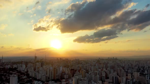 Sunset downtown Sao Paulo Brazil. Downtown district at sunset scenery. alt
