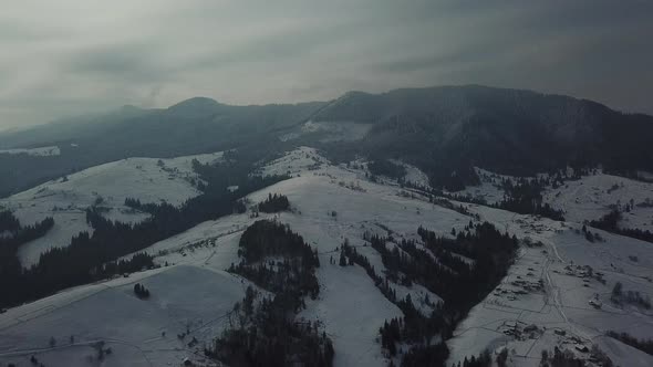 Winter Landscape Snow Mountains Aerial View Fly Over