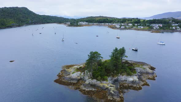 Aerial Drone View of Beautiful Scottish Highlands Landscape, Scotland, of Loch Carron, a Lake at Plo alt
