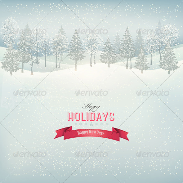 Holiday Background with Winter Landscape - New Year Seasons/Holidays