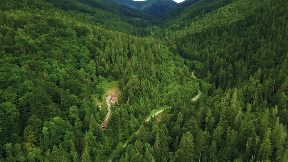 Drone flight over the Ukrainian Carpathians in summer. Fascinating landscapes in the mountains. Immo