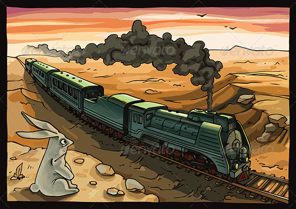 Steam Locomotive and Rabbit - Retro Technology