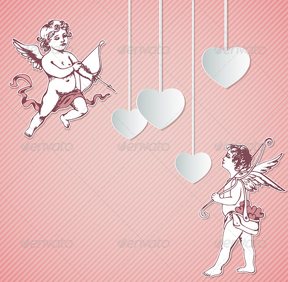 Valentine Background with Cupids - Valentines Seasons/Holidays