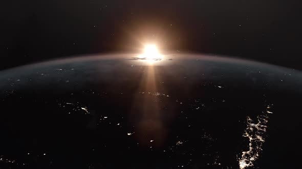 Realistic Sunrise Seen From Planet Earth Orbit