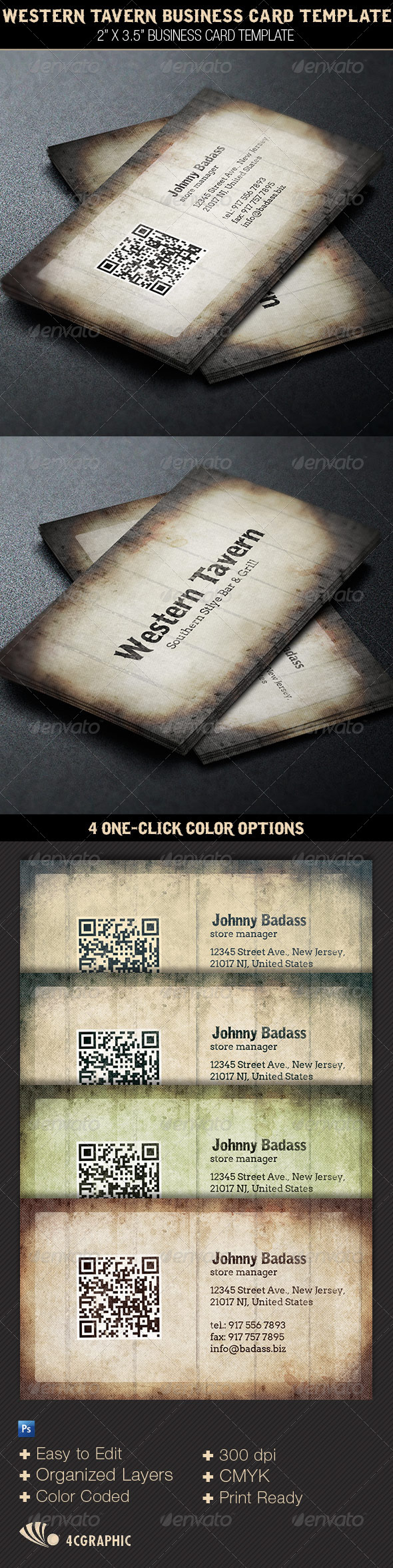 Western Tavern Business Card Template - Retro/Vintage Business Cards