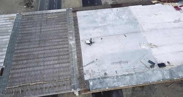 Flight Over the Construction of the Interchange Bridge on the Highway on Which Cars Go