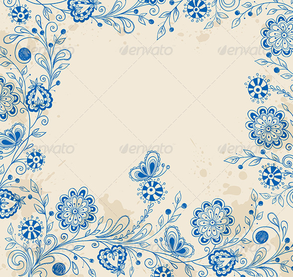 Decorative Background with Blue Flowers - Flowers & Plants Nature