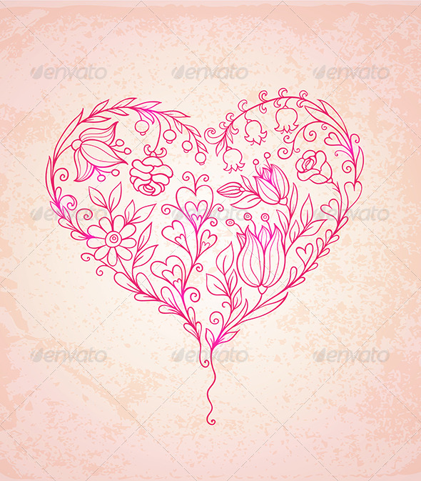 Hand Drawn Floral Heart - Valentines Seasons/Holidays