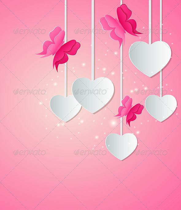 Paper Hearts and Red Butterflies - Valentines Seasons/Holidays