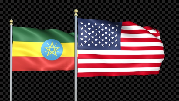 Ethiopia And United States Two Countries Flags Waving alt
