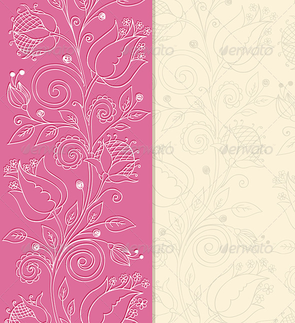 Pink Background with Hand Drawn Flowers - Backgrounds Decorative