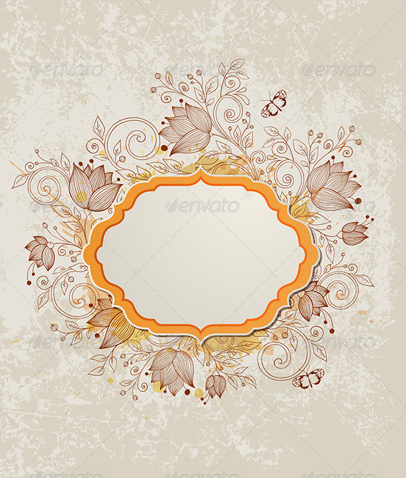 Label and Hand Drawn Flowers - Backgrounds Decorative
