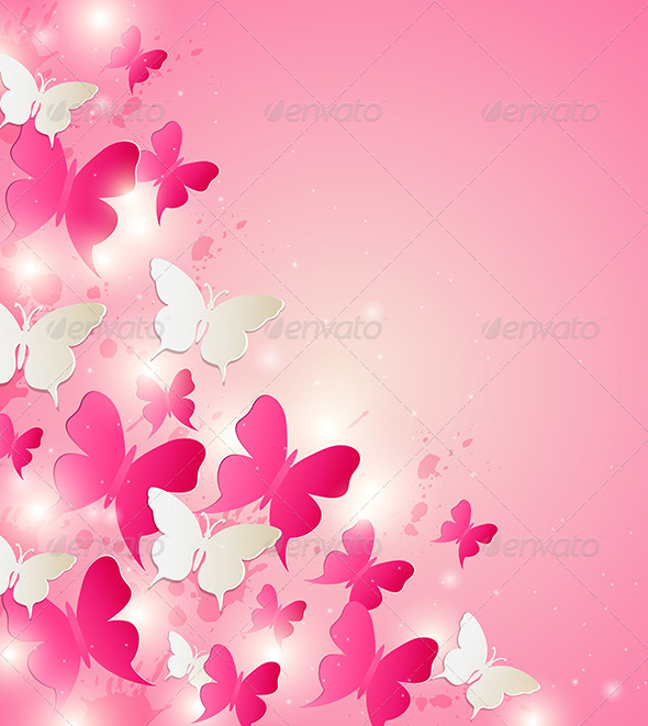 Abstract Background with Red and White Butterflies - Abstract Conceptual