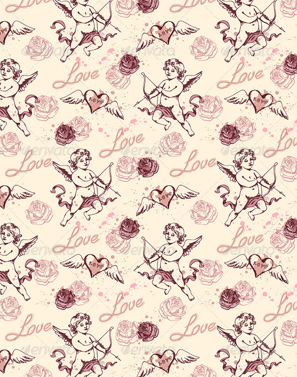 Vintage Seamless Pattern with Cupid - Patterns Decorative