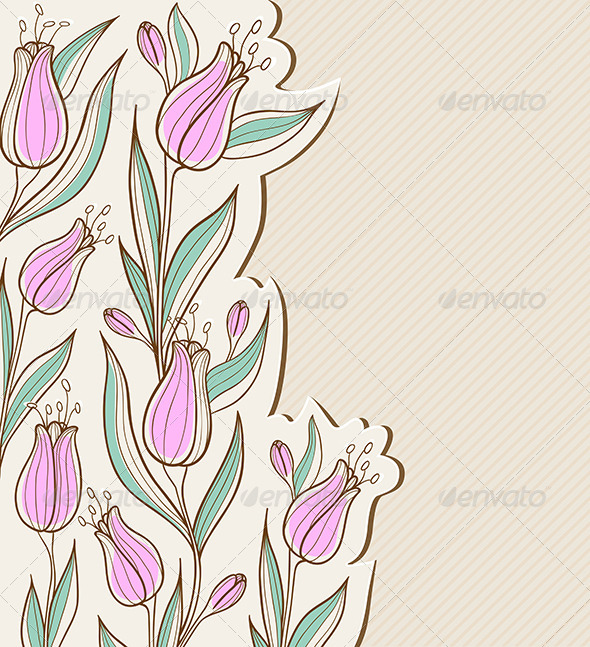 Floral Background with Pink Tulips - Backgrounds Decorative