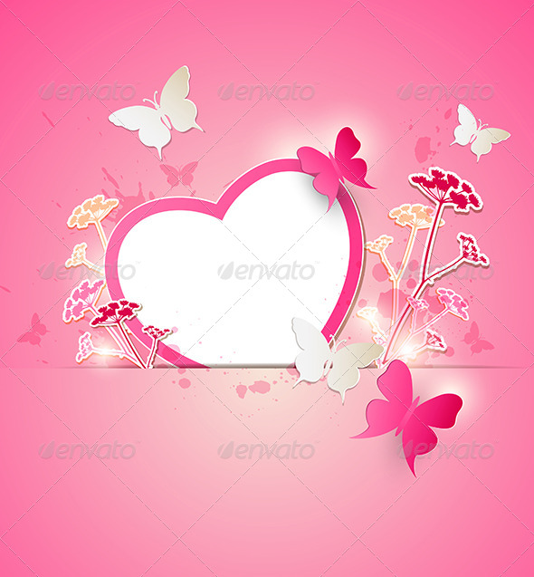 Paper Heart and Butterflies - Valentines Seasons/Holidays