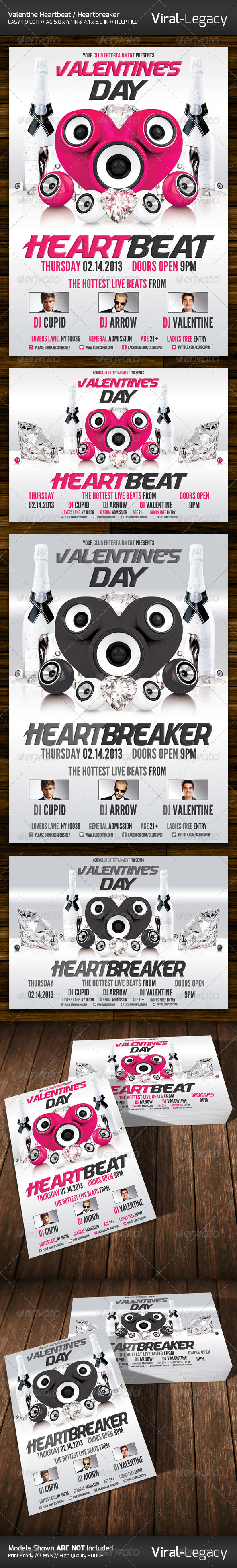 Valentine's Day Heartbeat / Heartbreaker Flyer - Clubs & Parties Events