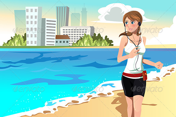 Woman Running on the Beach - Sports/Activity Conceptual