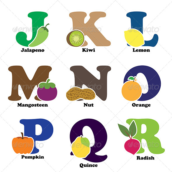 Fruit and Vegetable Alphabet - Objects Vectors